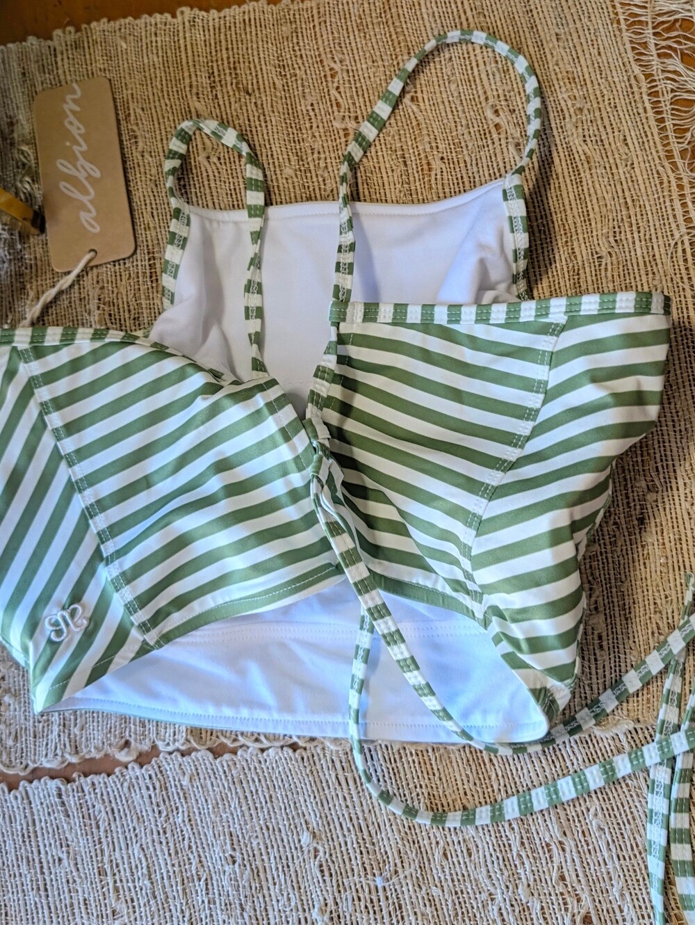 Albion Swim Sage Stripe Switchback Crop Top NWT - Picture 4 of 8